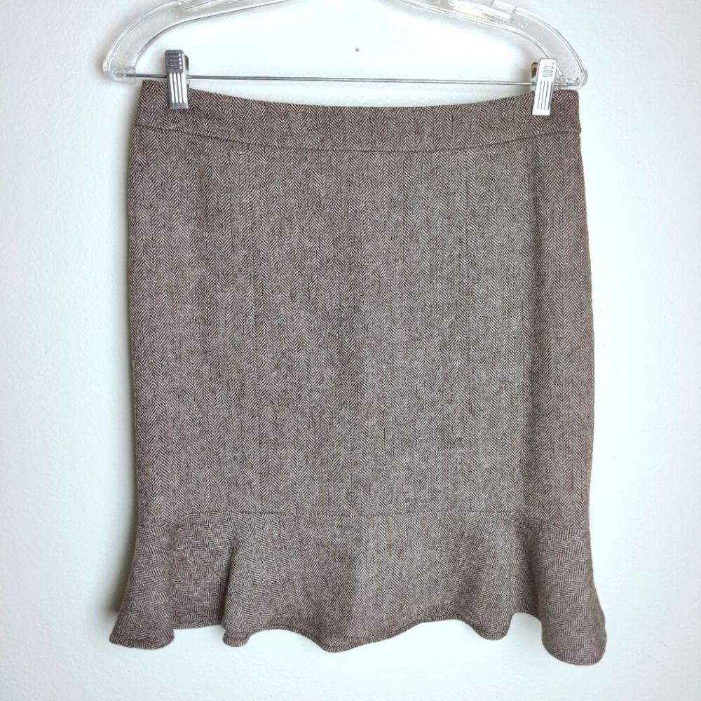 Laundry by Shelli Segal Herringbone Tweed Ruffle Trumpet Pencil Skirt, Size 4